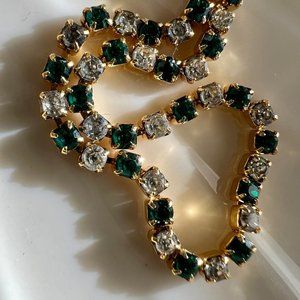 Dainty Green and White Rhinestone Gold Tone Costume Thin Costume Tennis Bracelet